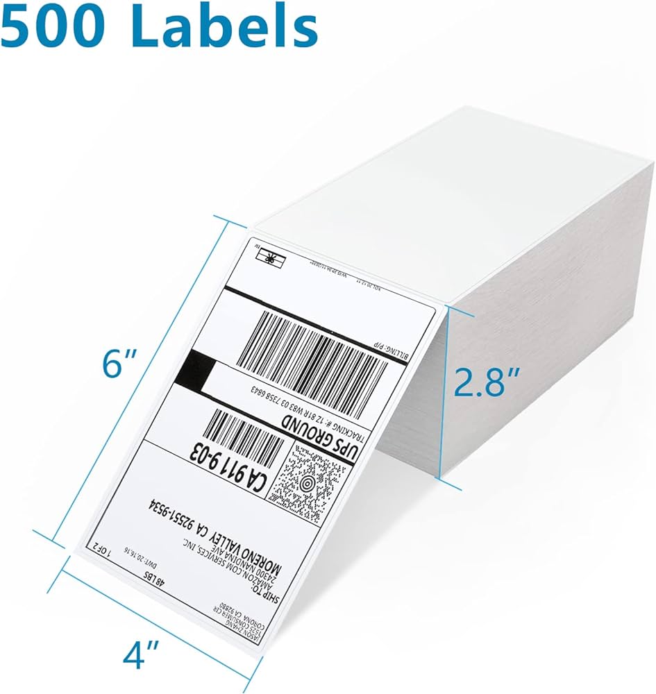 Royal Thermal Labels 4x6 Fanfold for Label Printer, Compatible with Etsy, Shopify, Ebay, Amazon, Royal Mail, FedEx, UPS, Pack of 500